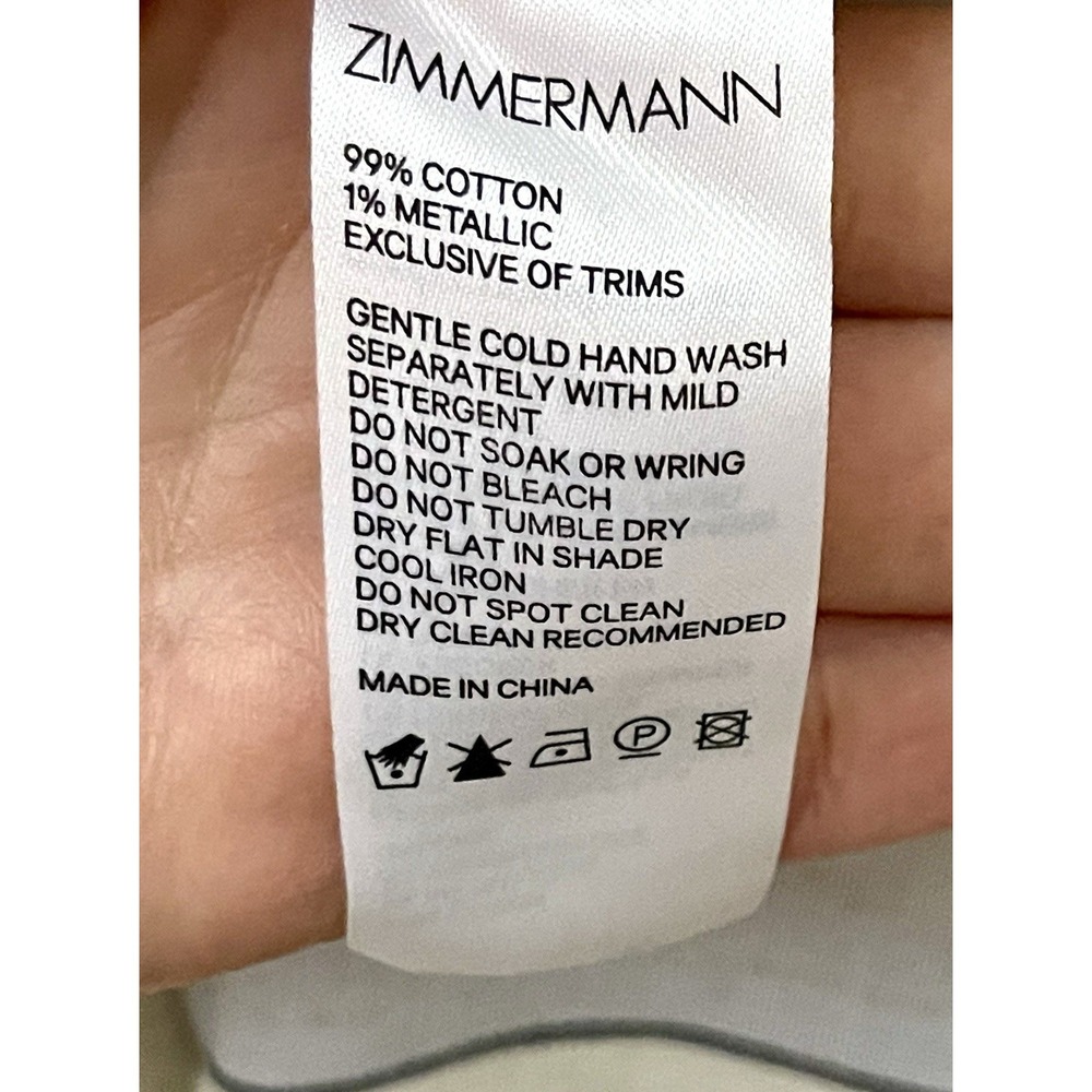 ZIMMERMANN Tiered Maxi Dress Cotton Tie Strap Natural Blue Metallic Stripe S - Picture 13 of 16